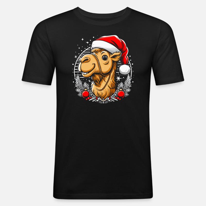 Kamel Weihnachten - Männer Slim Fit T-Shirt - Schwarz