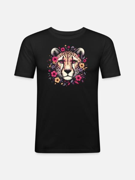 Cheetah Cheetah Flowers - Men's Slim Fit T-Shirt - black