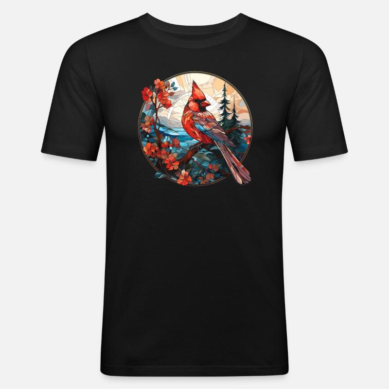 Rotkardinal Kardinal Vogel - Männer Slim Fit T-Shirt - Schwarz