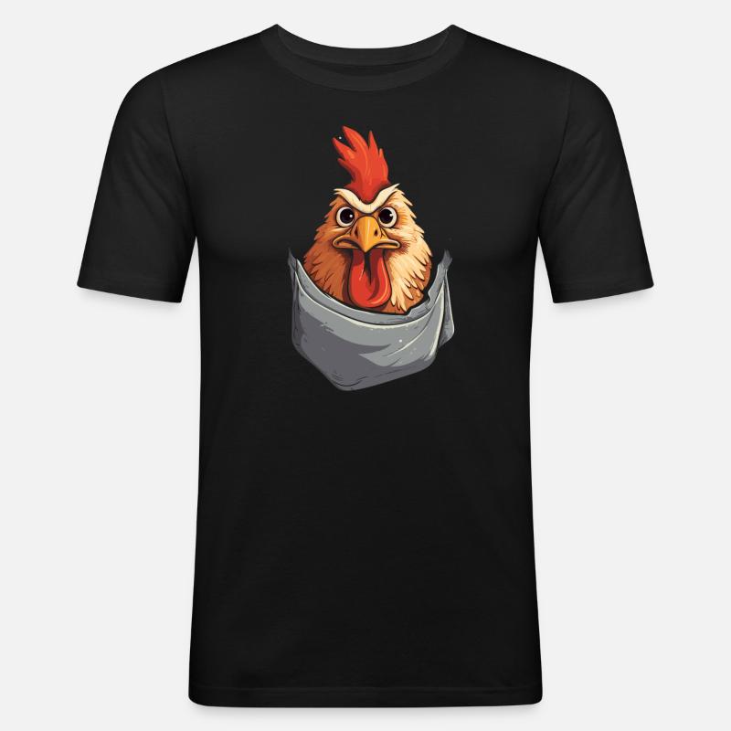 Chicken In Pocket - Männer Slim Fit T-Shirt - Schwarz