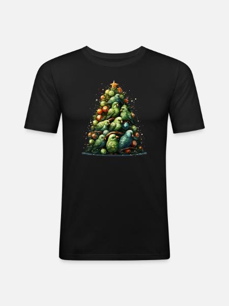 Budgie Parakeet Christmas - Men's Slim Fit T-Shirt - black