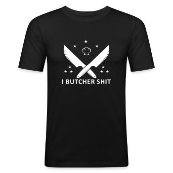 Boucher, Boucher, Viande, Découpeur de viande - T-shirt près du corps Homme - noir - Devant - Nik (191cm)