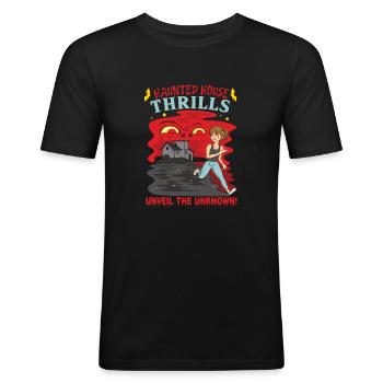 Horror Paranormales Spukhaus Gruseliges Halloween - Männer Slim Fit T-Shirt - Schwarz - Vorne - Nik (191cm)