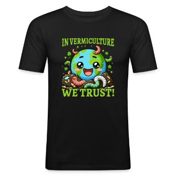 Lombriciculture Jardinage de vers de terre Vermiculture - T-shirt près du corps Homme - noir - Devant - Nik (191cm)