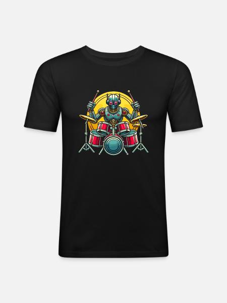 Energetic Robot Drummer Groove - Men's Slim Fit T-Shirt - black