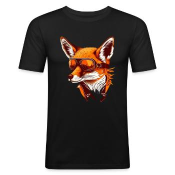 Fox with aviator goggles - Men's Slim Fit T-Shirt - black - Front - Nik (191cm)