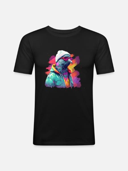 Duer med solbriller Farverige seje duer fugl - Herre Slim Fit T-Shirt - sort