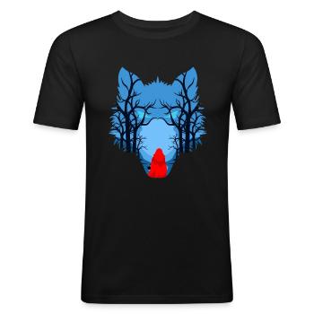 Le Petit Chaperon rouge et le méchant loup - T-shirt près du corps Homme - noir - Devant - Nik (191cm)