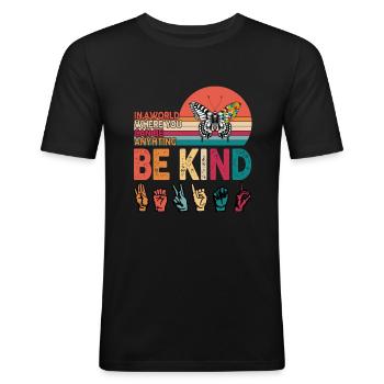 Sensibilisation à l'autisme, soyez gentil - T-shirt près du corps Homme - noir - Devant - Nik (191cm)