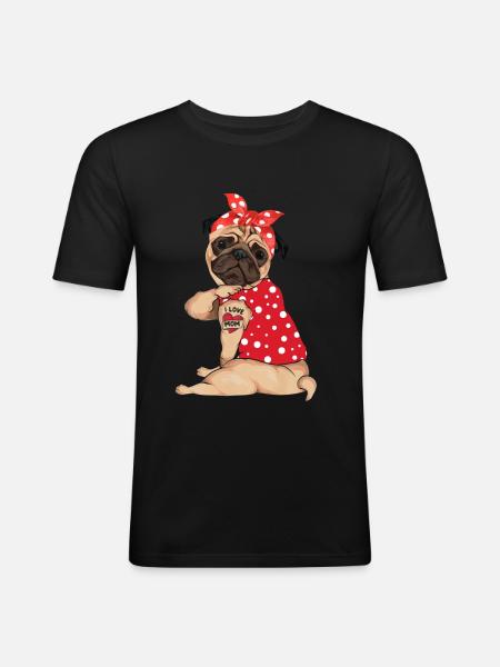 Polka Dot Pug Dog - Men's Slim Fit T-Shirt - black
