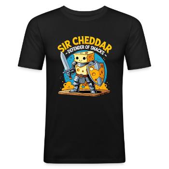 Sir Cheddar - Knight of Cheese - Men's Slim Fit T-Shirt - black - Front - Nik (191cm)