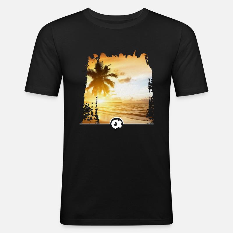 Beach with palm tree - Men's Slim Fit T-Shirt - black
