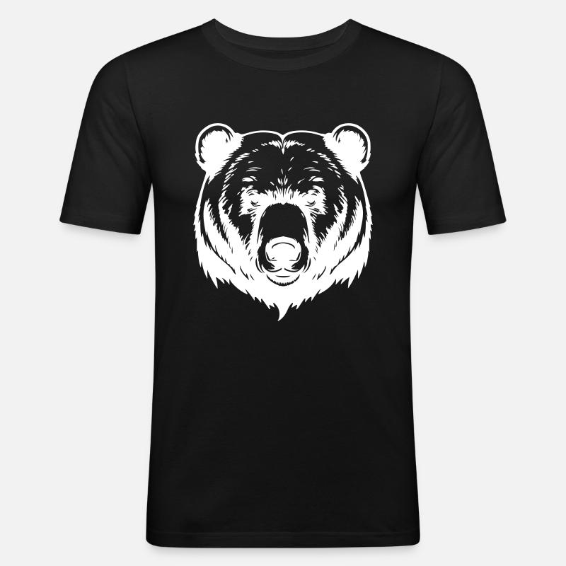 Bär Grizzly Kopf - Männer Slim Fit T-Shirt - Schwarz