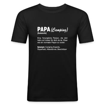 Camper Papa Camping Vater Campingplatz Spruch - Männer Slim Fit T-Shirt - Schwarz - Vorne - Nik (191cm)