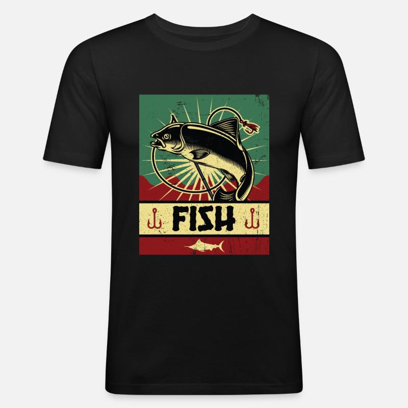 Fischen Propaganda - Männer Slim Fit T-Shirt - Schwarz