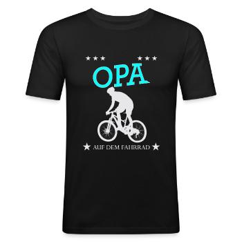 Opa auf dem Fahrrad - Männer Slim Fit T-Shirt - Schwarz - Vorne - Nik (191cm)