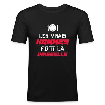 Les vrais hommes font la vaisselle beauf humour - T-shirt près du corps Homme - noir - Devant - Nik (191cm)