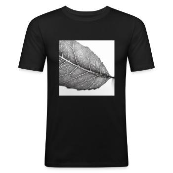 Dessin au crayon d’une feuille, noir et blanc - T-shirt près du corps Homme - noir - Devant - Nik (191cm)