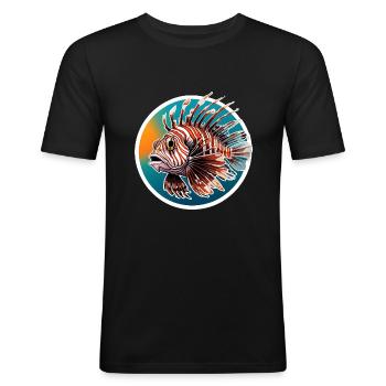 Farbenfroher Rotfeuerfisch Korallenfisch - Männer Slim Fit T-Shirt - Schwarz - Vorne - Nik (191cm)