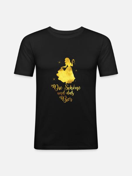 Die Schöne und das Bier - Männer Slim Fit T-Shirt - Schwarz