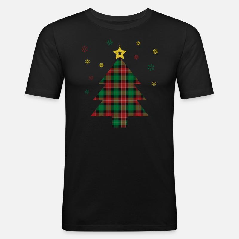Karierter Weihnachtsbaum - Männer Slim Fit T-Shirt - Schwarz