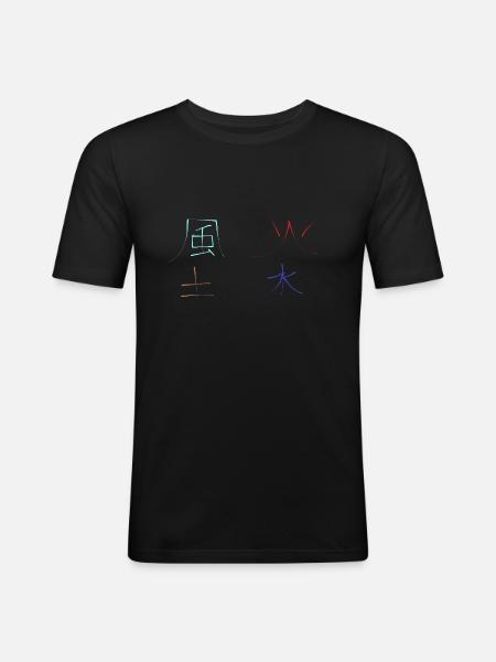 les 4 éléments sur japonais - T-shirt près du corps Homme - noir