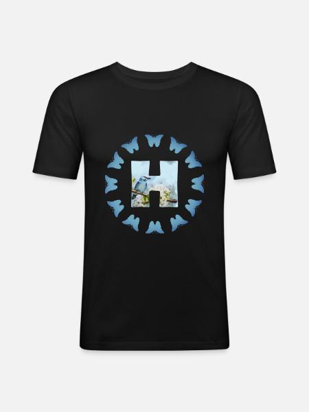 flowers blue bird h - Men's Slim Fit T-Shirt - black