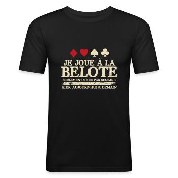 Belote cadeau drôle retraité retraite carte - T-shirt près du corps Homme - noir - Devant - Nik (191cm)