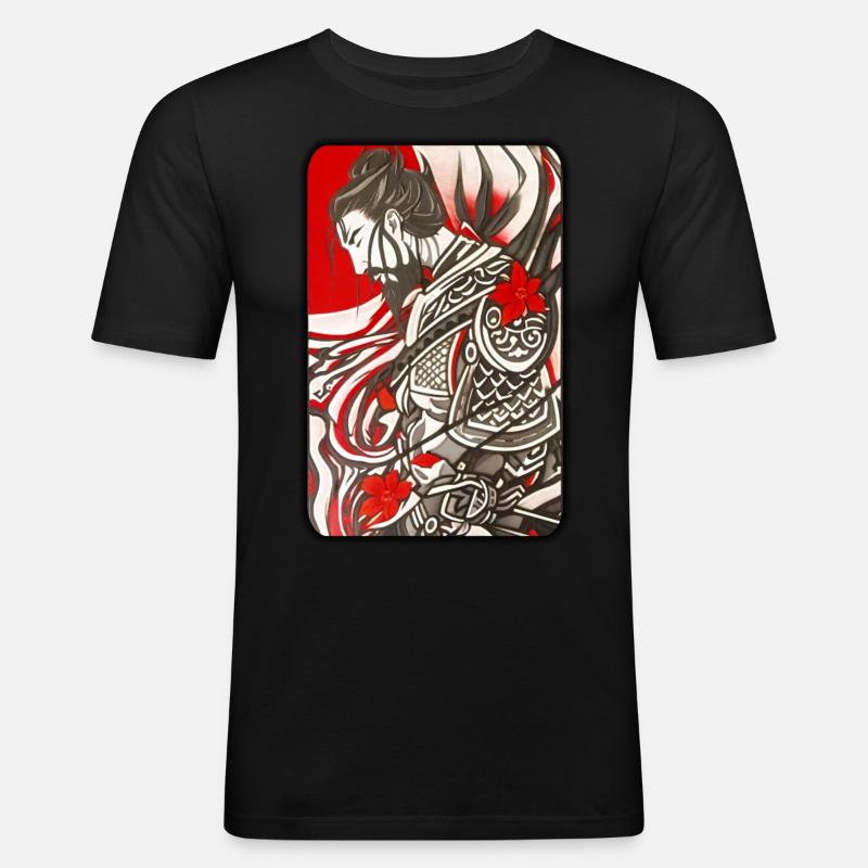 Stolzer Samurai Krieger - Männer Slim Fit T-Shirt - Schwarz