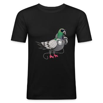 Drôle de techno sourd oreillers musique oiseaux - T-shirt près du corps Homme - noir - Devant - Nik (191cm)