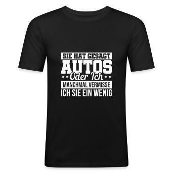 Auto Spruch Single Mann Humor Geschenk - Männer Slim Fit T-Shirt - Schwarz - Vorne - Nik (191cm)