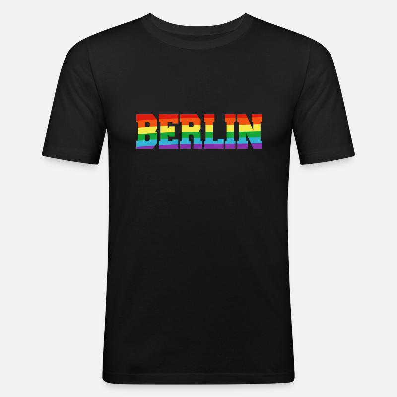 Berlin Regenbogenfahne - Männer Slim Fit T-Shirt - Schwarz