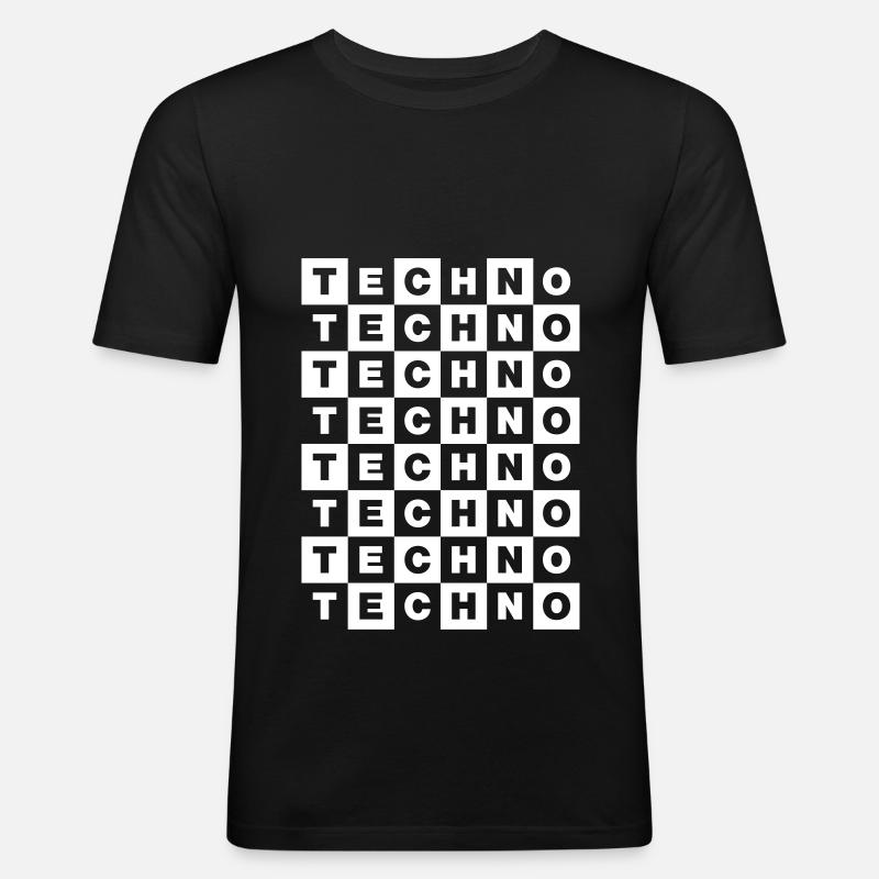 TECHNO - Männer Slim Fit T-Shirt - Schwarz