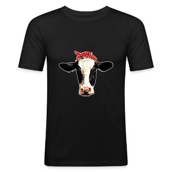 Belle vache Bandana Drôle Farmer Maman - T-shirt près du corps Homme - noir - Devant - Nik (191cm)