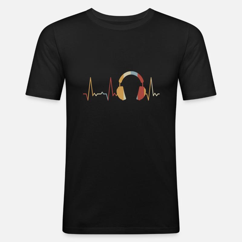 Herzschlag Kopfhörer - Männer Slim Fit T-Shirt - Schwarz