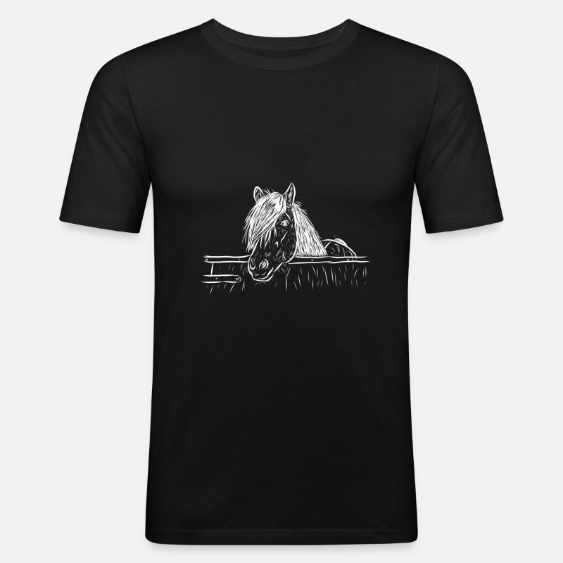 Pferd - Männer Slim Fit T-Shirt - Schwarz