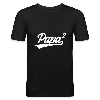 PAPA HOCH 2 ZWEIFACHER PAPA - Männer Slim Fit T-Shirt - Schwarz - Vorne - Nik (191cm)