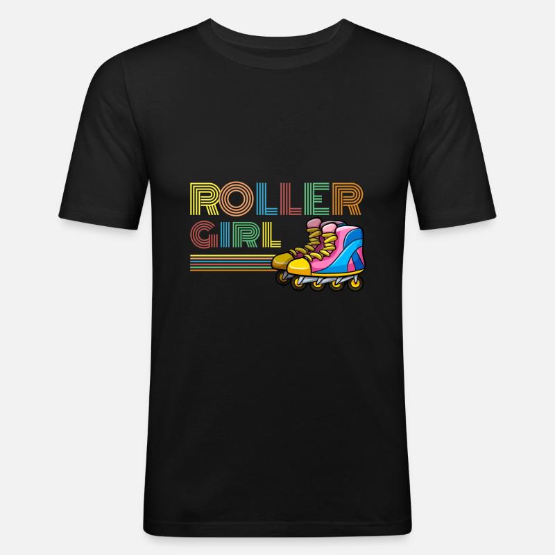 Retro Inline Skater Mädchen Rollschuh - Männer Slim Fit T-Shirt - Schwarz
