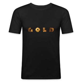 Gold Schrift Logo Style - Männer Slim Fit T-Shirt - Schwarz - Vorne - Nik (191cm)