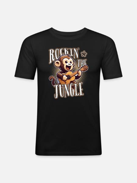 Rockin The Jungle Funny Monkey Plays Guitar - Men's Slim Fit T-Shirt - black