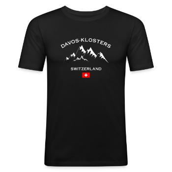 Davos Klosters Ski Resort Schweizer Alpen Souvenir - Männer Slim Fit T-Shirt - Schwarz - Vorne - Nik (191cm)