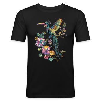 Schönes Vogelmotiv - Männer Slim Fit T-Shirt - Schwarz - Vorne - Nik (191cm)