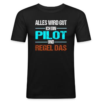 Pilot Ich Regel Das Co-Pilot Piloten Geschenk - Männer Slim Fit T-Shirt - Schwarz - Vorne - Nik (191cm)