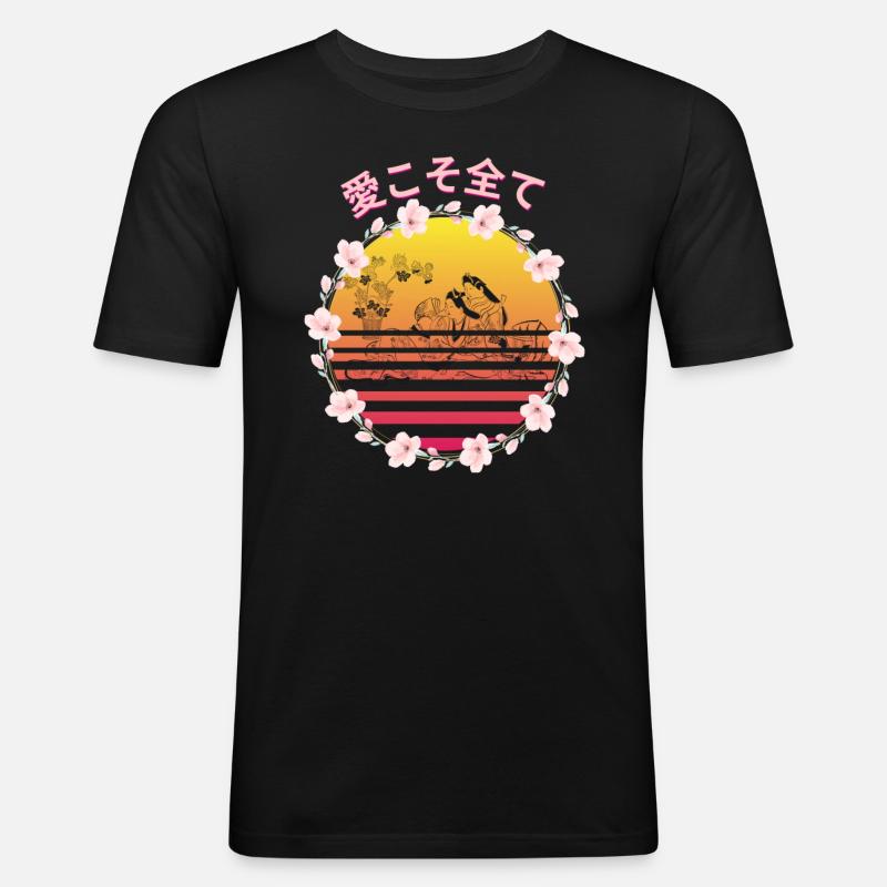 桜の日本語 Love is everything! - Männer Slim Fit T-Shirt - Schwarz