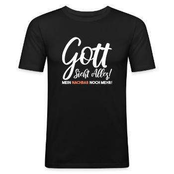 Nachbar Einzug Nachbar Nachbarschaft Nachbarn - Männer Slim Fit T-Shirt - Schwarz - Vorne - Nik (191cm)