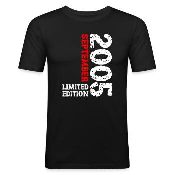2005 September Limited Edition 18. Geburtstag Deko - Männer Slim Fit T-Shirt - Schwarz - Vorne - Nik (191cm)