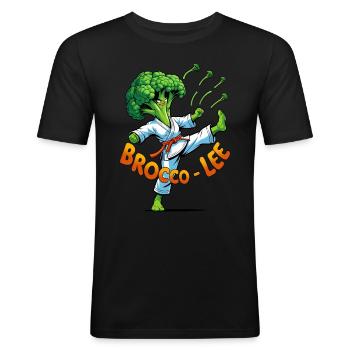 Drôle Brocoli Karaté Design Brocco-Lee en acte - T-shirt près du corps Homme - noir - Devant - Nik (191cm)