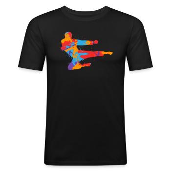 Taekwondo Coloré Arts Martiaux Enfants Hommes Karaté - T-shirt près du corps Homme - noir - Devant - Nik (191cm)