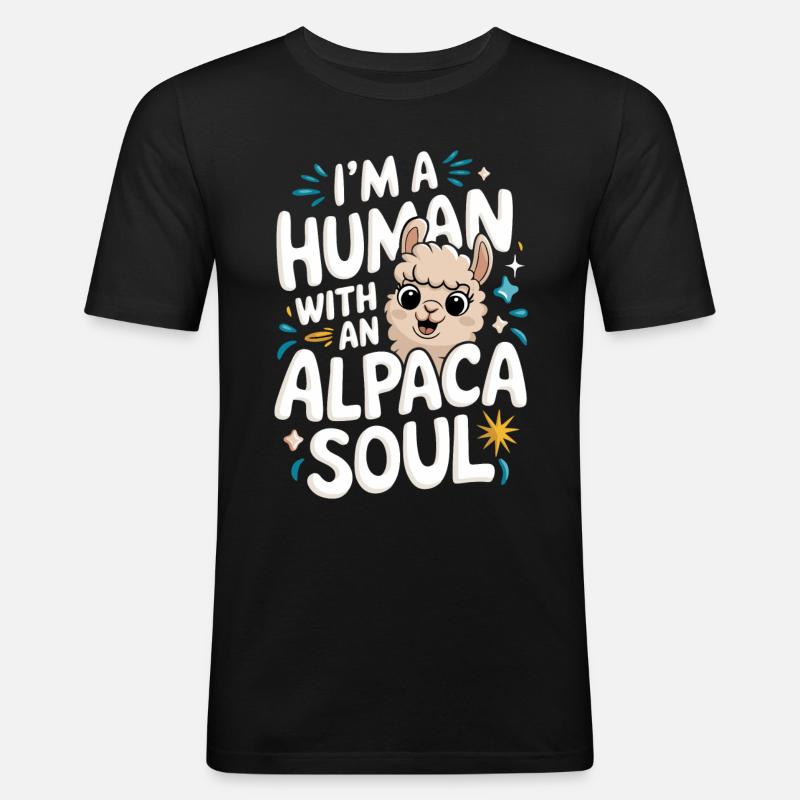 Alpaka Llama - Männer Slim Fit T-Shirt - Schwarz