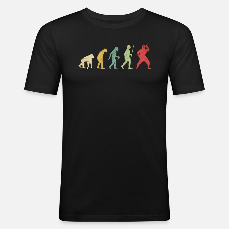 Ninja Pose Evolution - Männer Slim Fit T-Shirt - Schwarz
